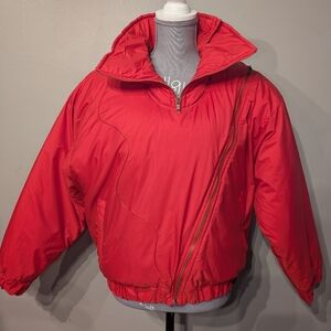 COLD STORAGE Red Retro Ski Jacket Asymmetric Zip Funnel Neck Vintage Medium